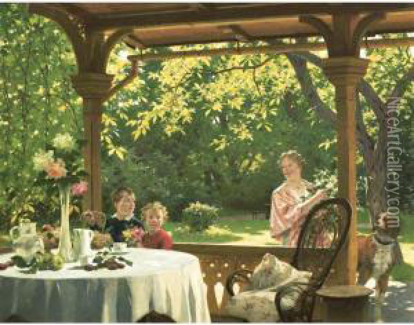 Lunch On The Terrace Oil Painting - Julius Schmid