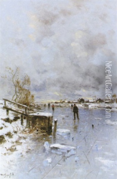Vinterlandskap Med Skridskoakare Oil Painting - Wilhelm von Gegerfelt