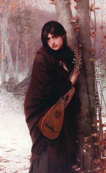 Girl with a Mandolin Oil Painting - Jules Joseph Lefebvre