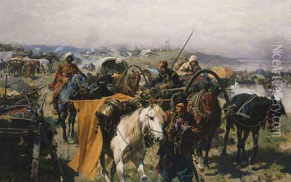 Camp of the Zaporozhian Cossacks Oil Painting - Josef von Brandt