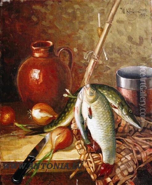 Still Life With Fishes Oil Painting - Julijs Klevers