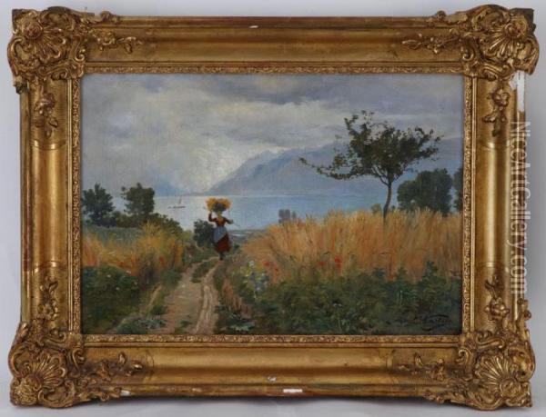 Paysanne Au Bord Du Leman Oil Painting - Edouard Castres