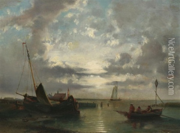 Aufliegende Fischerboote Bei Ebbe An Der Kuste Oil Painting - Abraham Hulk the Younger
