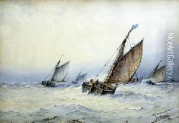 Crabbers Returning Home In A Squall Oil Painting - Frederick James Aldridge