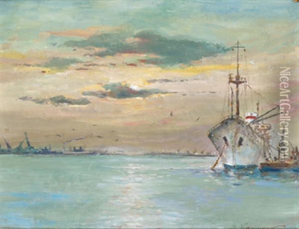 Im Hafen Oil Painting - Wladimir G. Krikhatzkij