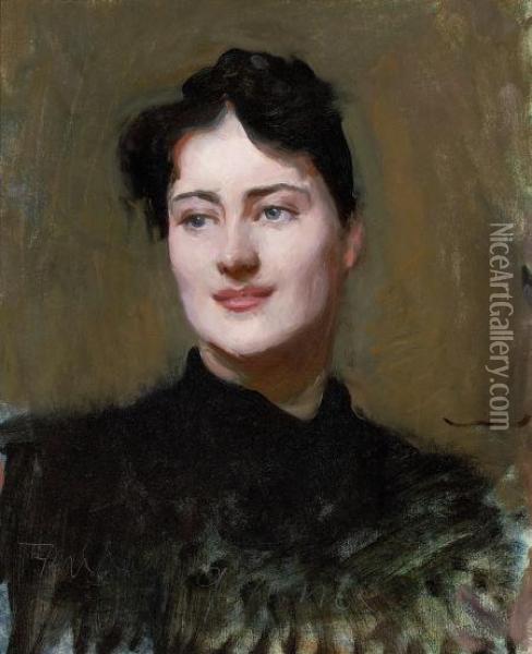 Portrait Of A Woman Oil Painting - Dennis Miller Bunker