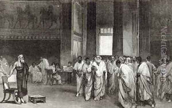 Appius Claudius persuading the Senate to reject Pyrrhus offer of Peace from Leisure Hour 1891 Oil Painting - Cesare Maccari