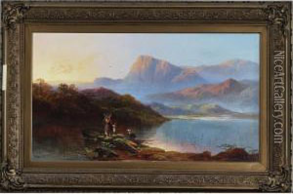 River Scene Cumberland Evening Oil Painting - Edmund Morison Wimperis