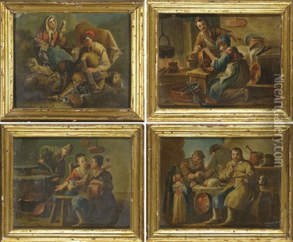 Scene Di Genere (4 Works) Oil Painting - Pietro Domenico Oliviero