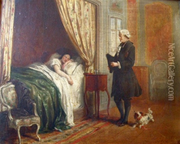 La Visite De L'abbe Oil Painting - Alfred Henri Darjou