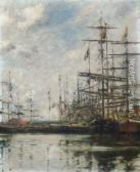 Le Port. Navires A Quai Oil Painting - Eugene Boudin