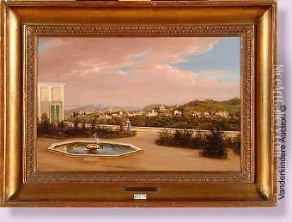 Terrasse Animee Dans Les Jardins De Boboli A Florence Oil Painting - Giuseppe, Joseph Gherardi