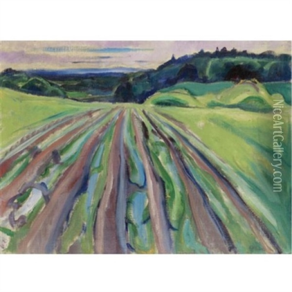 Fields At Ekely Oil Painting - Edvard Munch