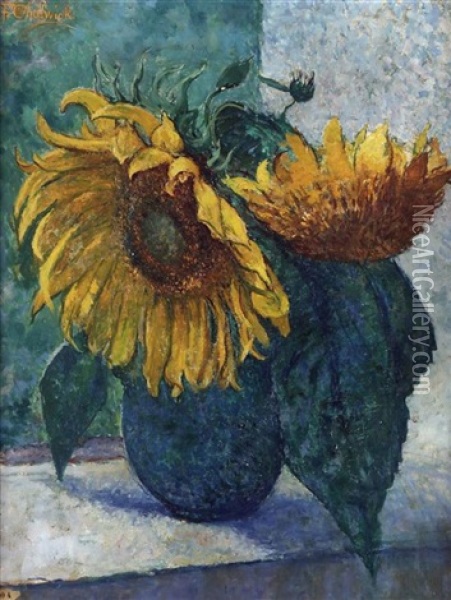 Sunflowers In Vase Oil Painting - Francis Brooks Chadwick