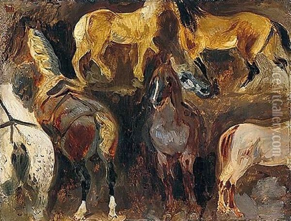 Etude De Chevaux 2 Oil Painting - Eugene Delacroix