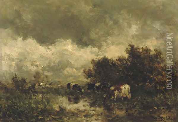 Watering cows 2 Oil Painting - Willem Roelofs