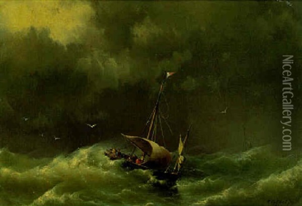 A Sailing Vessel In A Heavy Swell Oil Painting - Hermanus Koekkoek the Younger