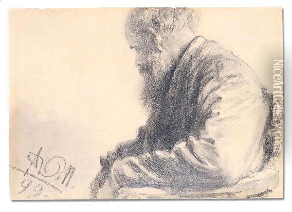 Seated old man with a beard Oil Painting - Adolph von Menzel
