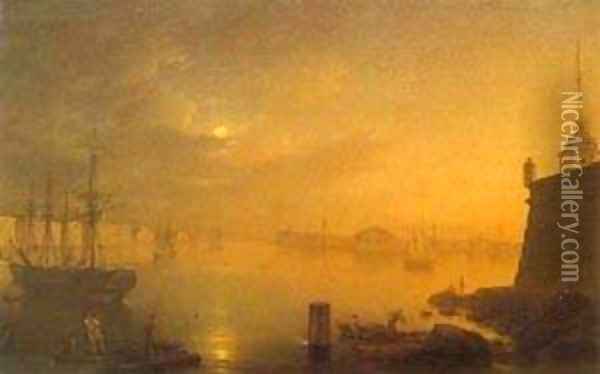 Moonlit Night In St Petersburg 1839 Oil Painting - Maksim Nikiforovich Vorobiev