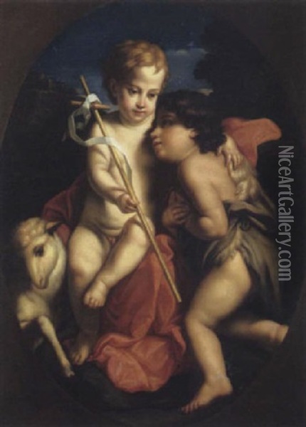 Gesu Bambino E San Giovannino In Paesaggio Oil Painting - Pompeo Girolamo Batoni