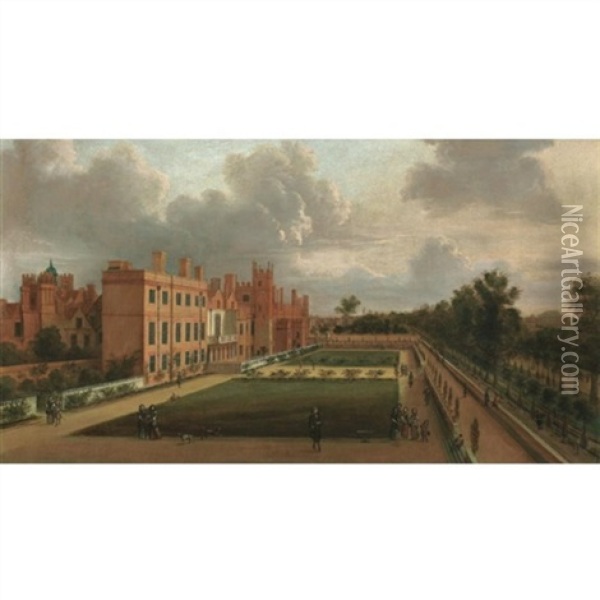 A View Of St. James's And The Gardens Overlooking St. James's Park From The South West Oil Painting - Hendrick Danckerts