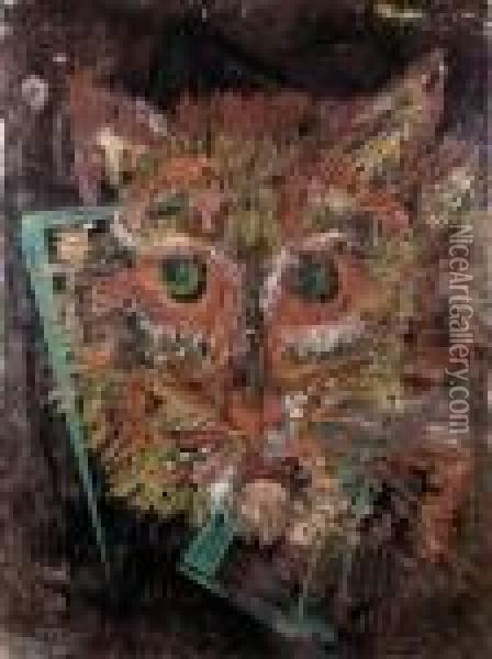 Study Of A Cat's Head Oil Painting - Louis William Wain
