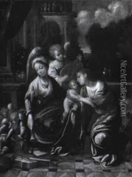 The Madonna And Child Adored By St. Catherine And Angels Oil Painting - Hans Von Aachen