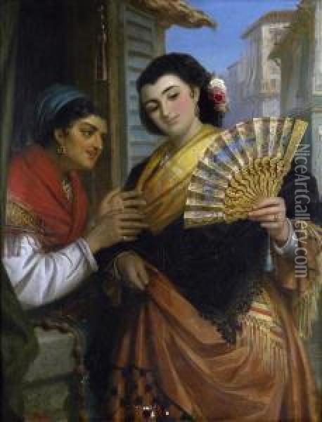 The Fortune Teller, Aspanish Scene Oil Painting - Robert Kemm