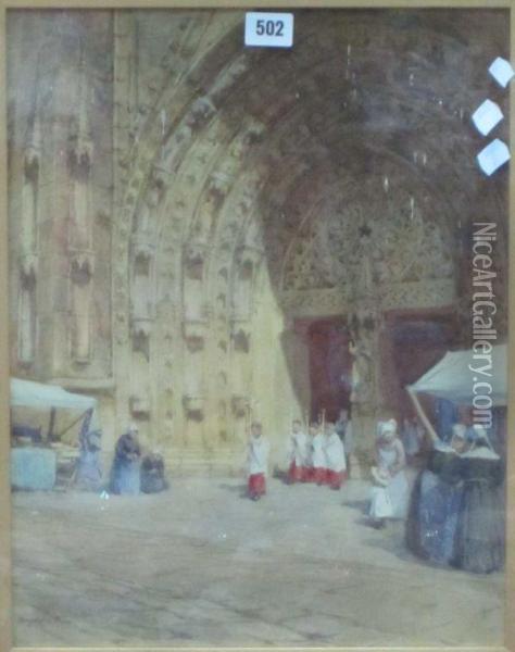 Theportal Of Quimper Cathedral Oil Painting - Mary S. Hagarty