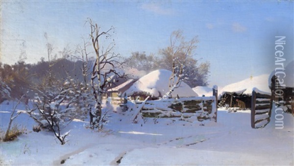 Winter Scene In A Village Oil Painting - Nikolai Nikanorovich Dubovskoy