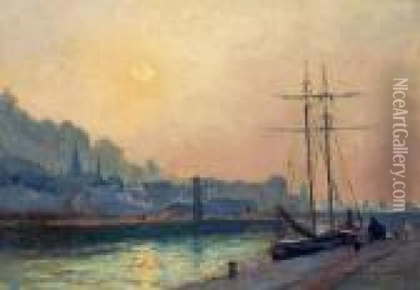 Les Bassins Du Port De Honfleur Oil Painting - Albert Lebourg