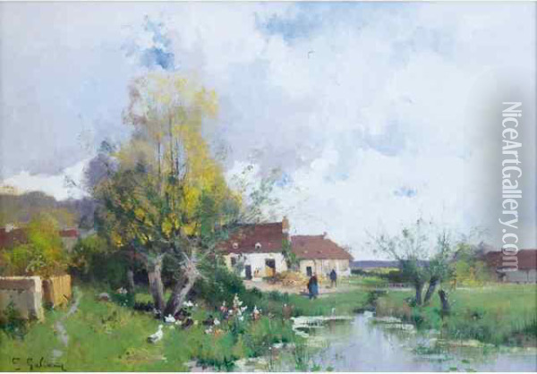 Ferme Et Poulailler Oil Painting - Eugene Galien-Laloue