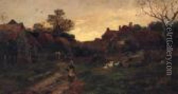 Returning Home At Sunset Oil Painting - William Anderson