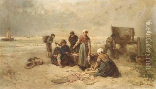 Bringing In The Catch Oil Painting - Jan Mari Henri Ten Kate