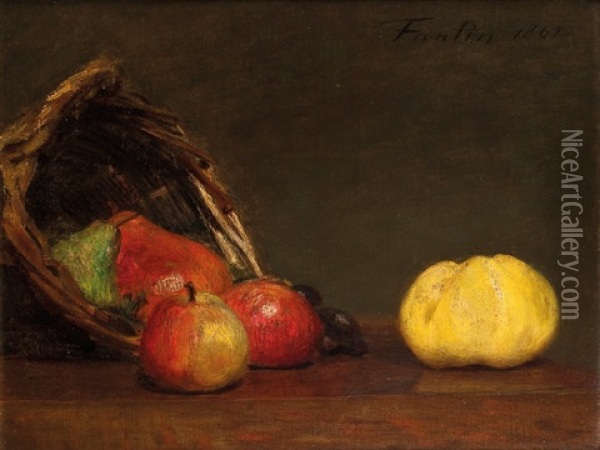 A Still Life Of Fruit And A Basket Oil Painting - Henri Fantin-Latour