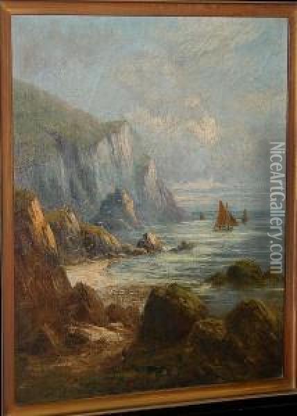 'on The North Devon Coast', Signed 'f. Hider' And Inscribed With Title Verso Oil Painting - Frank Hider
