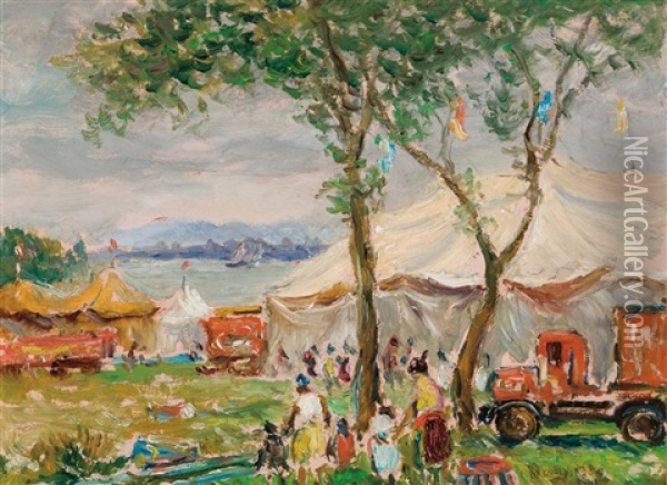 Circus Day, Gloucester Oil Painting - Reynolds Beal