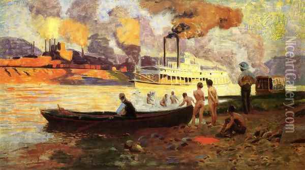 Steamboat on the Ohio Oil Painting - Thomas Anshutz