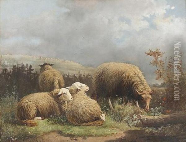 Landschaft Mit Schafen. Oil Painting - Laurent De Beul