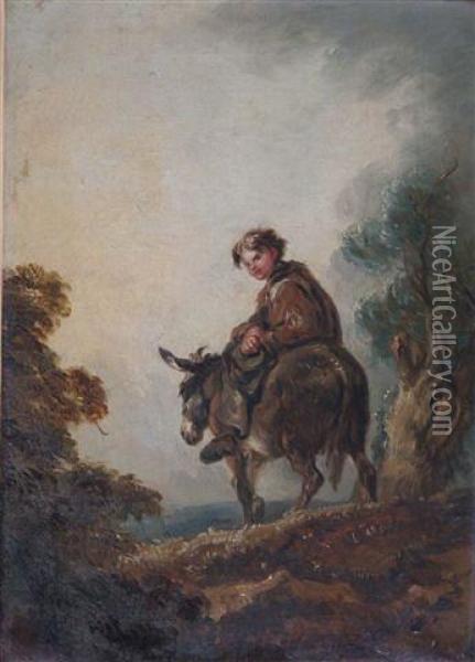A Country Lane With Boy Upon A Mule Oil Painting - Thomas Barker of Bath