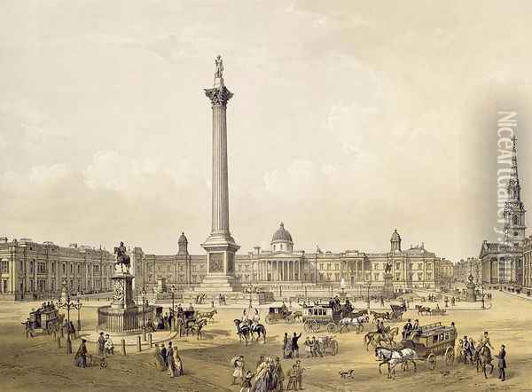 Trafalgar Square, with The National Gallery and St. Martin's Church, engraved by Thomas Picken (fl.1838-d.1870) pub. 1852 by Lloyd Bros. & Co. Oil Painting - Edmund Walker