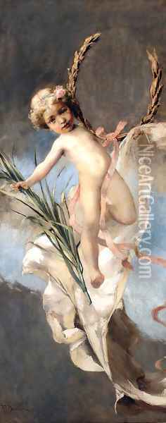 The Guardian Angel Oil Painting - Franz Dvorak