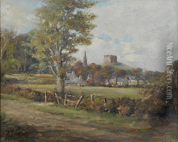 Village Scene, Signed, Oil On Canvas Oil Painting - Sir Alfred East