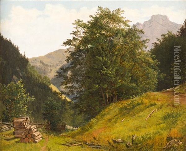 Landschaft Im Ausseerland Mit Blick Auf Den Berg Loser Oil Painting - Friedrich Gauermann