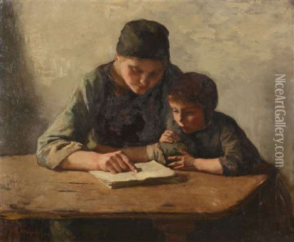 The Reading Lesson Oil Painting - Albert Johan (Jan) Neuhuys