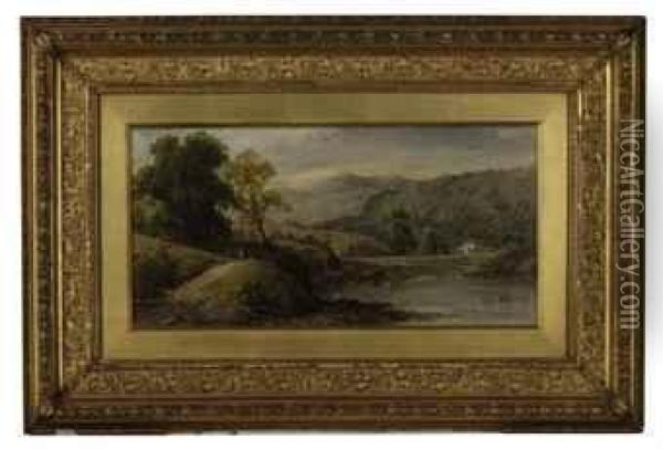 A River Landscape With Hills Beyond Oil Painting - Thomas Stanley Barber