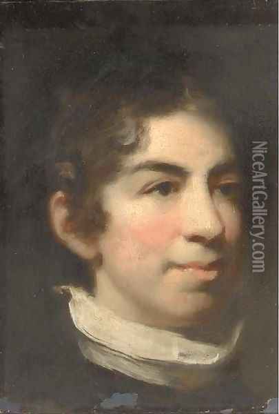 Portrait of a boy, head-and-shoulders, in a raised collar Oil Painting - John Constable
