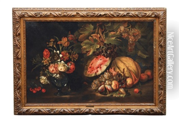 Still Life With Fruits And Flowers Oil Painting - Nicola Casissa