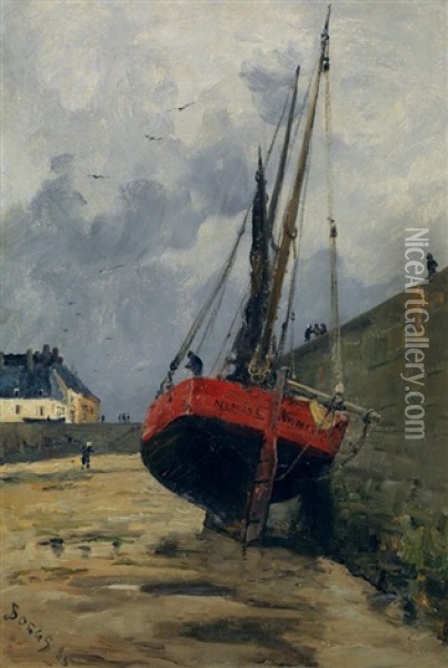 Bateau A Quai Au Port De Saint Malo Oil Painting - Frank Myers Boggs