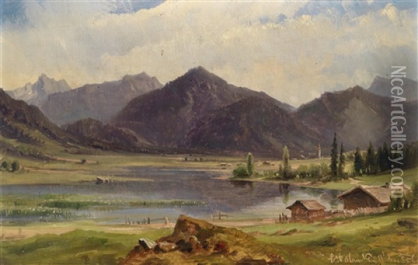 Der Plansee In Tirol Oil Painting - Ludwig Georg Eduard Halauska